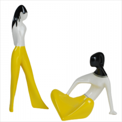 Girl sitting and Girl in flares (yellow - needle decoration)