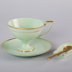 Filiżanka Pola do herbaty z niekapką - dekoracja złota (szmaragdowa porcelana)